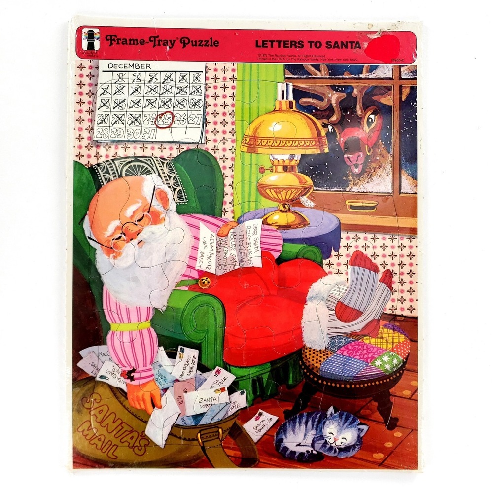 Vintage 1973 Rainbow Works Letters To Santa Frame Tray Puzzle Brand New Sealed